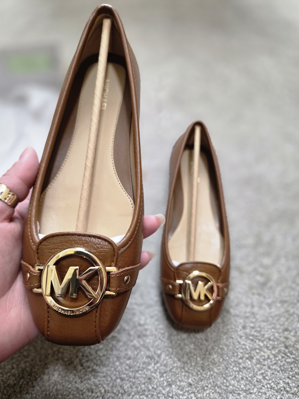 Michael Kors Brown Leather MK Round-Logo Moccasins
